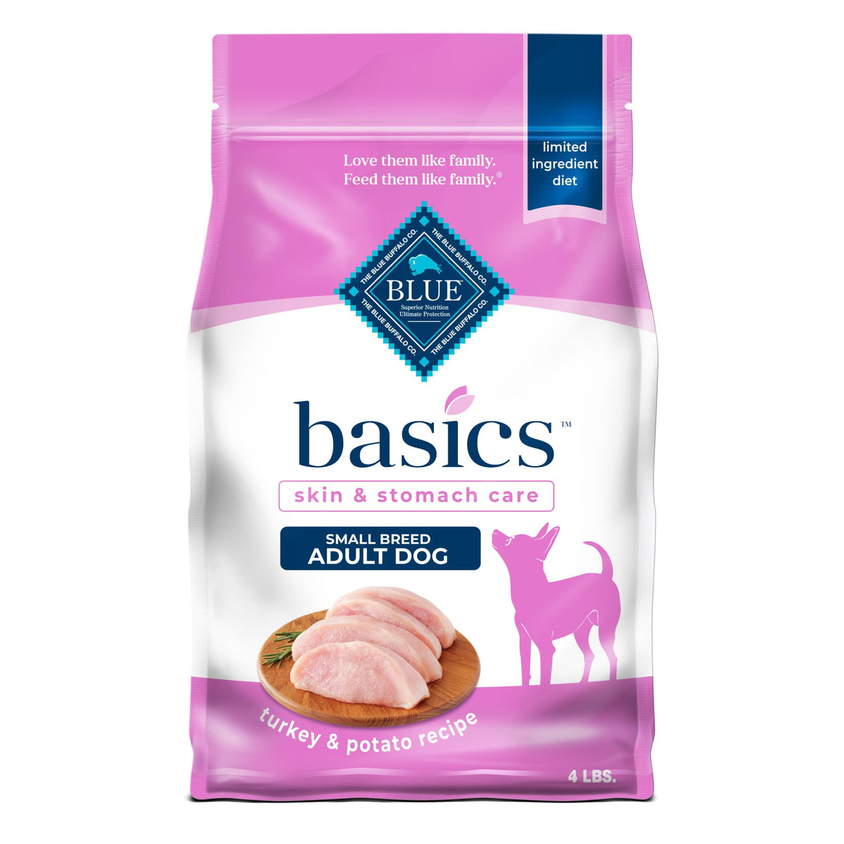 Blue Buffalo Basics Skin & Stomach Care, Natural Adult Small Breed Dry Dog Food, Turkey & Potato 4-lb