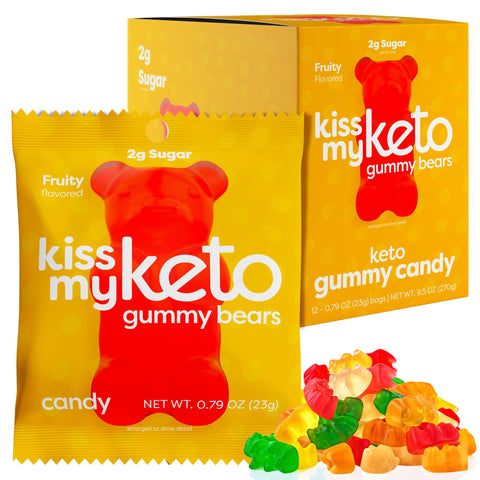 Kiss My Keto Gummies Candy - Low Carb Candy Gummy Bears, Keto Snack Pack - Healthy Candy Gummys - Sugar Free Gummy Bears, Keto Gummy Bear Candy - Keto Gummy Bears (12-pack)