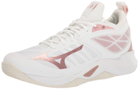 Mizuno Women's Wave Dimension Volleyball Shoe, White-Rose Gold, 8.5