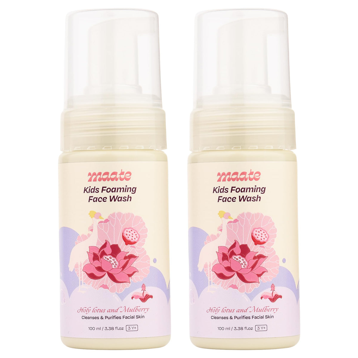 Maate Kids Foaming Face Wash (Pack of 2*100 ml) | With Ayurvedic Herbs Holy Lotus & Mulberry | Cleanses & Purifies Facial Skin | Baby Face Wash For Kids 3-12 Years | Nourish All Skin Type, pH Balanced