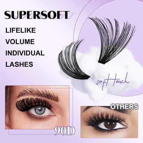 B&Q Lash Clusters 90D Individual Lashes 280PCS Eyelash Clusters Supersoft D Curl Cluster Eyelash Extensions 10-18 Mixed Eyelash Extension Wispy Volume Cluster Lashes DIY at Home (90D-D Curl-10-18MIX)