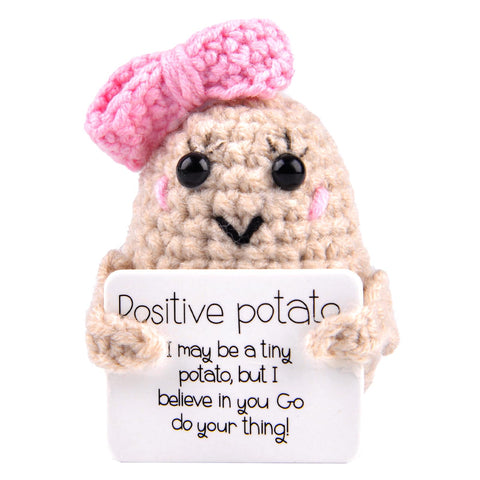 Positive Potato, Positive Potato Crochet Doll Knitted Potato Toy with Positive Card, Encouragement Gifts Funny Gifts for Birthday Gifts Home Decor Ornament (Small B)