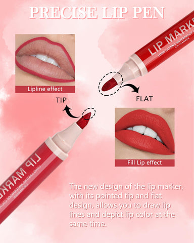 Lip Stain Marker Pen Set-4 Pcs Hydrating Lip Stain Liquid Lip Liner Pencil Kit, Matte Color Look, Longlasting Waterproof Smudgeproof Natural Finish,Precise Chisel Tip Smooth, Makeup Gift for Women