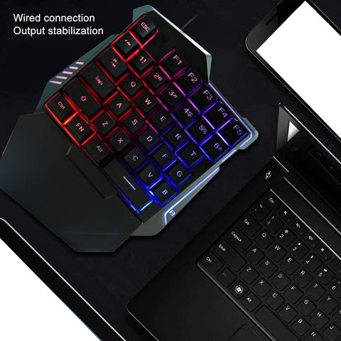 RGB Backlit Gaming Keyboard One Handed, Silent Keys 35 Keys Ergonomic Design with Wrist Rest and RGB Backlighting for Windows PC Gamers