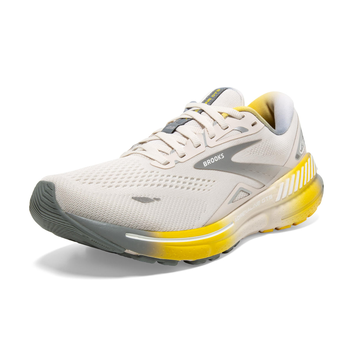 Brooks Menâ€™s Adrenaline GTS 23 Supportive Running Shoe - White Sand/Grey/Cyber Yellow - 11 Medium