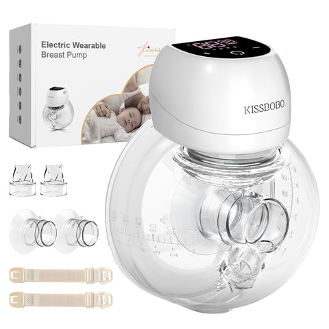 KISSBOBO Breast Pump Hands Free, Electric Pumps Wearable Portable,4 Modes 12 Levels with LED Dispaly, Low Noise Painless Rechargeable Wireless Electrical W/ 21/24MM Flanges, White