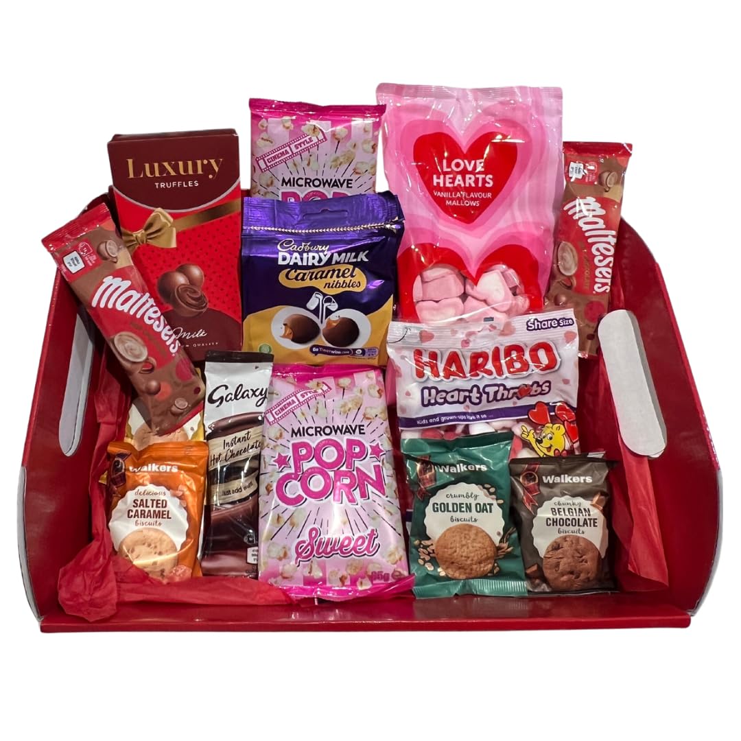 Mother's Day Hamper Gifts Chocolate Gift With Cadbury Caramel Bites, Popcorn, Hot Chocolates, Marshmallow & Luxury Chocolate Truflfes - Movie Night Couples Hamper - Gift For Women, Ladies Mother's Day