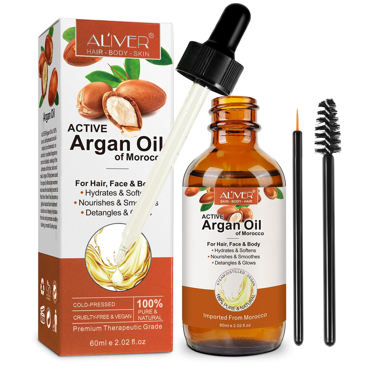 Argan Oil, 100% Pure Moroccan Argan Oil for Hair, Treatment For Damaged Hair & Dry Skin,Cold Pressed Oil For Hair, Beard, Nails and Skin