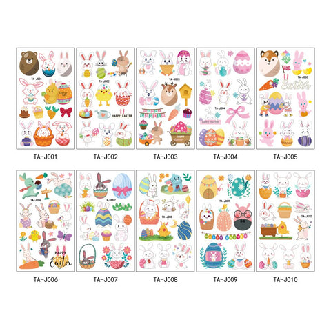 Easter Temporary Tattoo Bunny Tattoo Supplies Easter Egg Chick Party Favors Rabbit Baby Chick Waterproof Fake Tattoos Sticker for Teens Adults Kids Party Decorations Goodie Bags Stuffers 10PCS