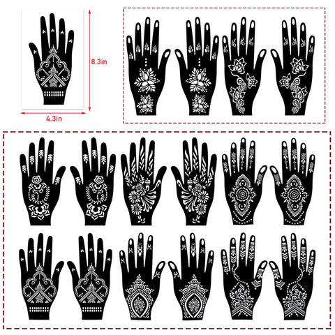 PADOUN 18 Sheets of Henna Stencils for Hands - Indian and Arabian Temporary Tattoo Templates for Hand and Body Art