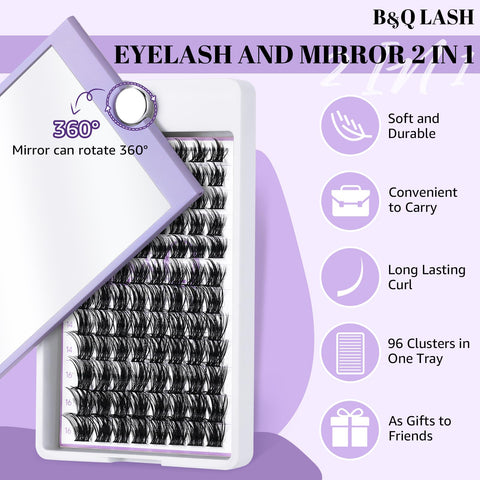 B&Q Lash Clusters D Curl 8-16MIX 96 PCS Eyelash Clusters Wispy with 360Ã‚Â° Rotatable Mirror Cluster Eyelash Extensions Natural Lash Clusters Lashes Wispy Diy Lash Extensions Clusters (Q07,D 8-16MIX)