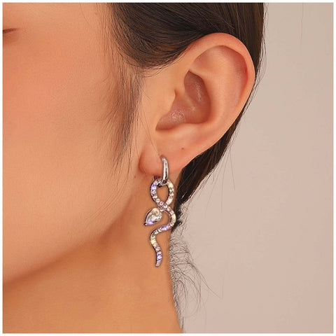 Yheakne Gothic Crystal Snake Drop Earrings Silver Serpent Earrings Punk Snake Hoop Earrings Unusual Halloween Earrings Jewelry for Women and Girls