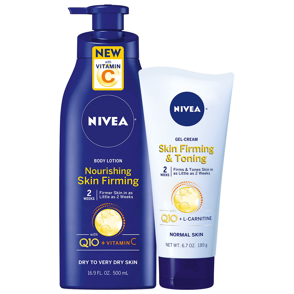 Nivea Skin Firming Body Lotion Variety Pack with 16.9 Fl Oz Nourishing Body Lotion and 6.7 Oz Skin Firming Gel Cream