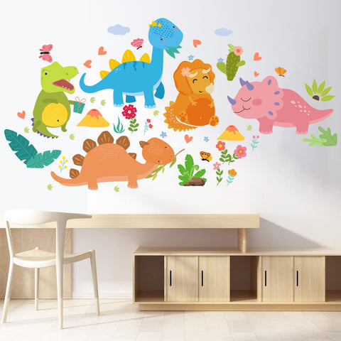 AnFigure Dinosaur Wall Stickers for Children Boys Girls Baby Room Children's Room Wall Stickers Bedroom Bathroom Classroom 3D DIY Animal Dino Nature Plant Flowers Home Large Wall Stickers