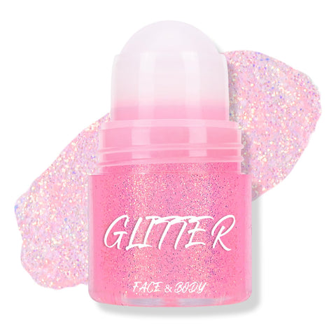 KYDA Roll-on Body Glitter Stick, Chunky Glitter Gel for Face Body Hair, Sparkling Mermaid Chameleon Sequins Paint Jelly, Multiuse Makeup Glitter Gel, Unicorn Pink