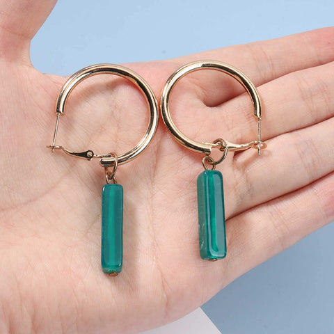 Yheakne Boho Rectangle Green Jade Earrings Green Marbled Earrings Gold Circle Leverback Dangle Earrings Vintage Circle Hoop Dangle Earrings Jewelry for Women and Girls