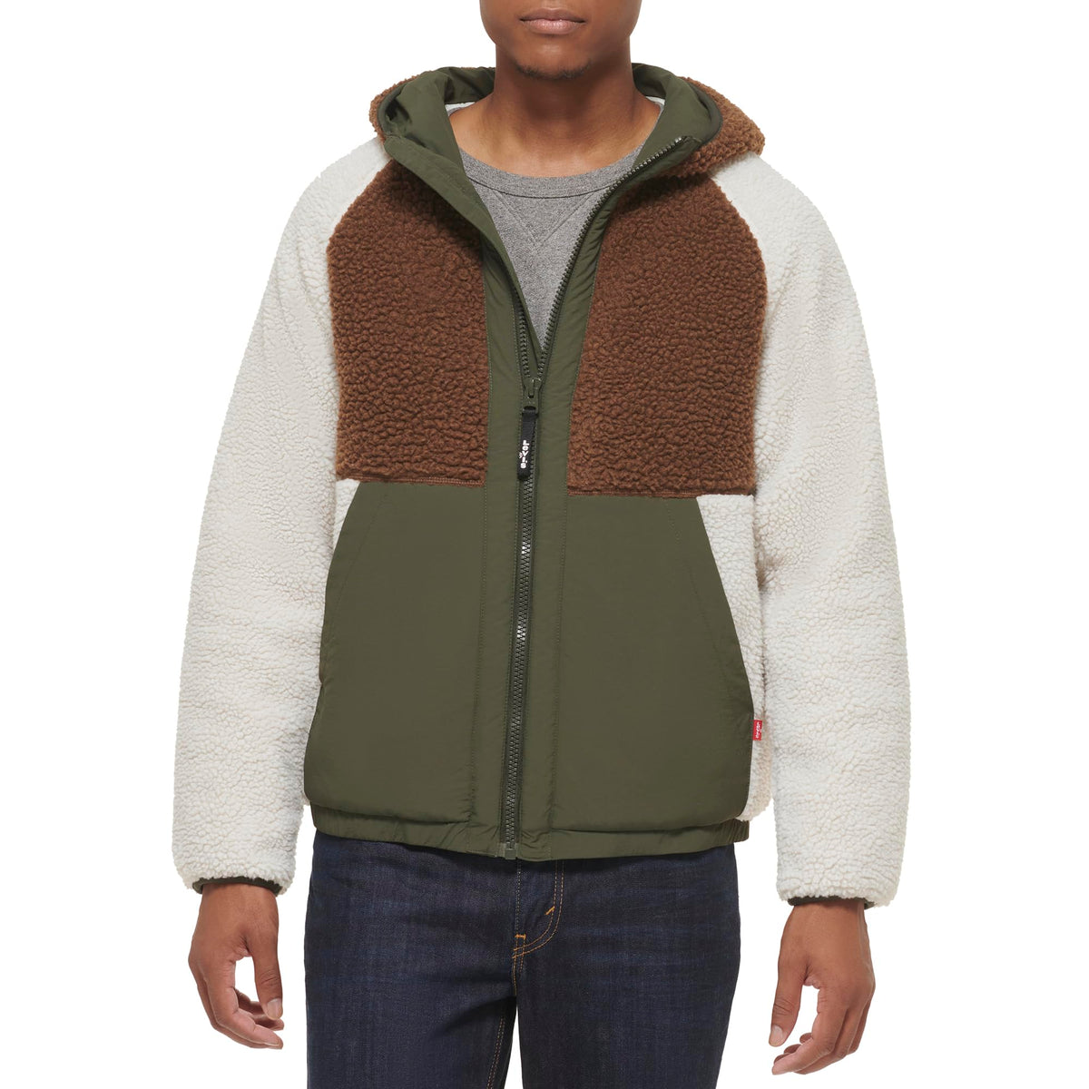 Levi's Men's Mixed Media Color Block Sherpa Hoody, Brown