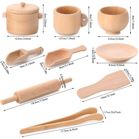 9 Pieces Sensory Bin Tools Montessori Toys Dish Toys Mini Wooden Scoops and Wooden Tongs for Fine Motor Learning