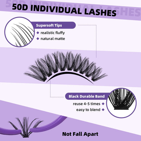 B&Q Lash Clusters with Bottom Lashes 10-18mm 50D D Curl Lash Clusters Individual Lashes Cluster Eyelash Clusters Wispy with 2 Styles Bottom Lash Extension DIY Lash Extensions at Home (50D-D-MIX10-18)