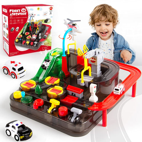 VATOS Race Tracks for Boys Adventure Car Toys for 3 4 5 6 7 8 Year Old Boys Girls, Puzzle Car Tracks Playsets City Rescue Engineering Toy Preschool Educational Toys for Toddlers,Kids Toys Age 3+