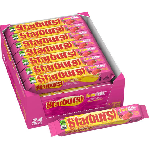 STARBURST FaveREDS Chewy Candy Bulk Pack, Full Size, 2.07 oz (Pack of 24)