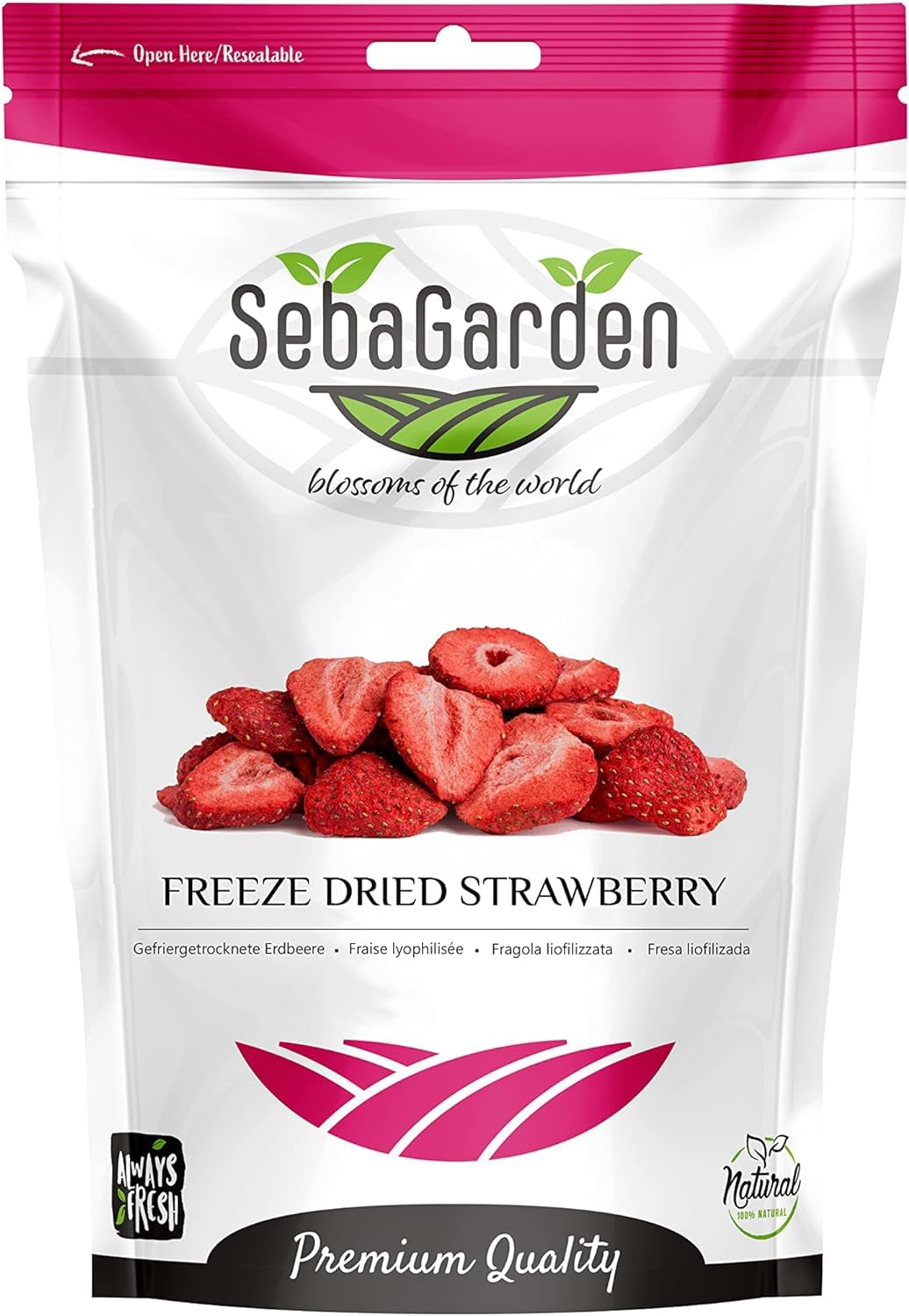 Seba Garden Premium Freeze-Dried Strawberries, Tasty European Strawberries Non-GMO & Vegan (100 g)