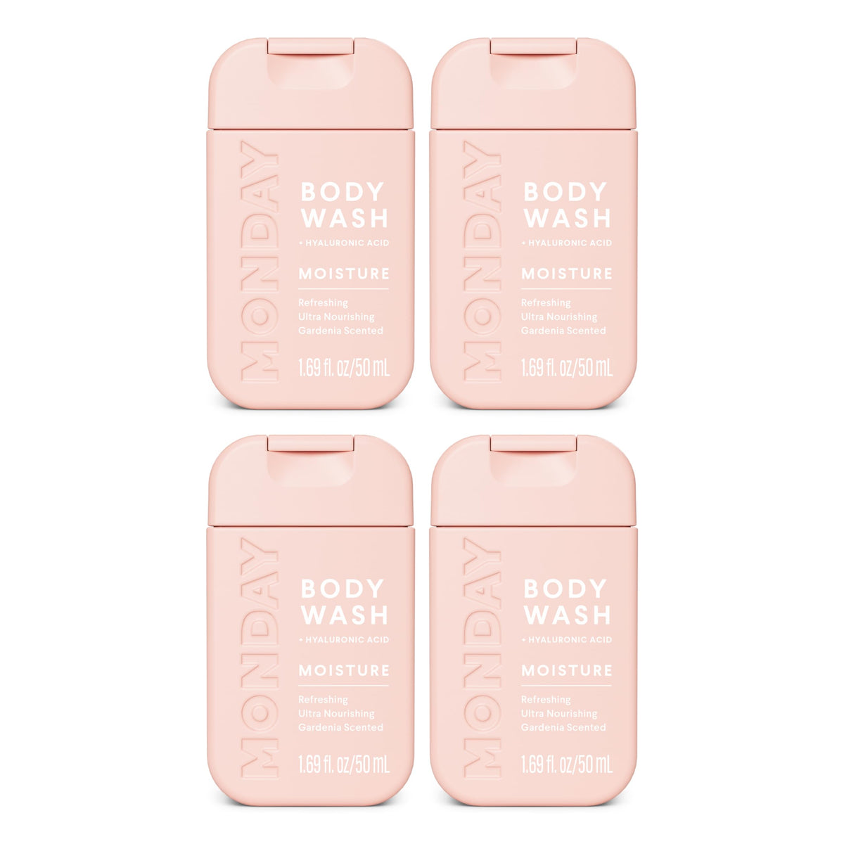 MONDAY Body Wash Moisture Travel Pack -50ML (4 Pack) - Nourishing Ingredients, Shea Butter, Coconut Oil and Grapefruit Extract, Hyrdrate and Replenish Skin