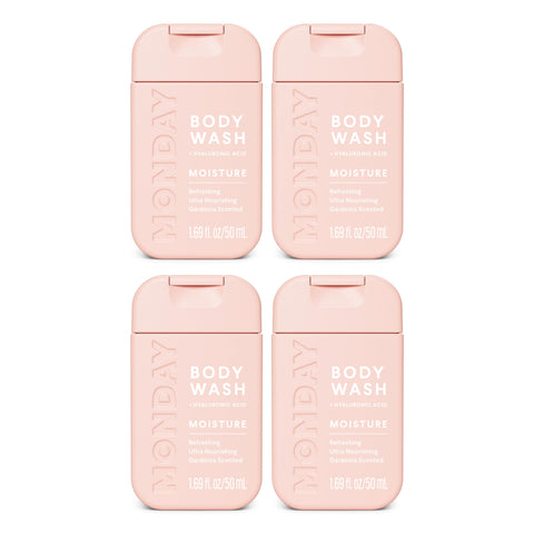 MONDAY Body Wash Moisture Travel Pack -50ML (4 Pack) - Nourishing Ingredients, Shea Butter, Coconut Oil and Grapefruit Extract, Hyrdrate and Replenish Skin