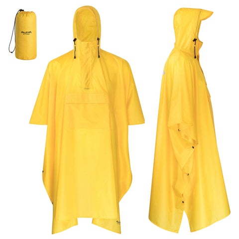 AWHA rain poncho yellow/unisex, size L/XL - the extra-long rain protection with zipper and Chest pocket