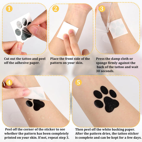 30 sheets 240pcs Dog Paw Glitter Temporary Tattoos, Paw Print Tattoo Face Tattoos Sticker Dog Paw Body Tattoos for Women Girls Face Body Accessories(Yellow, Black, Blue)