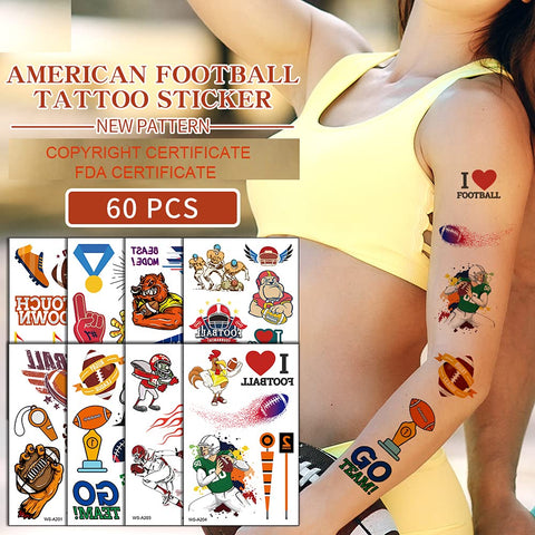 Temporary Tattoo, 60pcs Fake Tattoos Designs, Waterproof Body Art Stickers, Fan Games Event Tattoo Decorations, Party Favors Scholl Reward Prizes Supplies for Boys Girls Women Men 10 Sheets Football