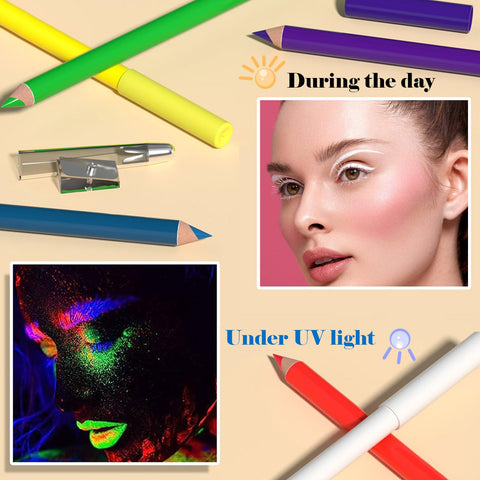 DAGEDA 12 Colors Neon Eyeliner Set, Face Paint Waterproof Matte Eye Liner Makeup,In The Dark Paint For Rave Accessories,Fluorescent EyeLiner Pencil with 2 Pcs Sharpeners