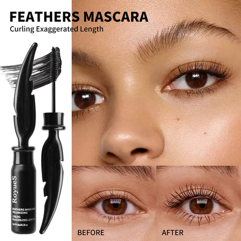 AKARY Black Mascara Waterproof Lash Lengthening and Thickening, False Lash Effect Thrive Eye Makeup Extensions, Curling Washable Long-lasting Magic Feathers Liquid Mascara for Visibly Lifted Lashes