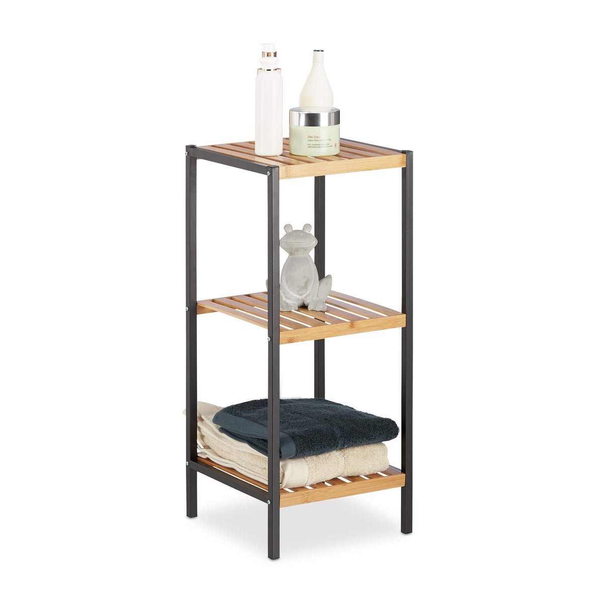 Relaxdays Bamboo Shelf, Multifunctional, Customizable, 4-Tier Storage Unit, HxBxT: 104 x 30 x 30 cm, Natural, 70 x 30 x 30 cm