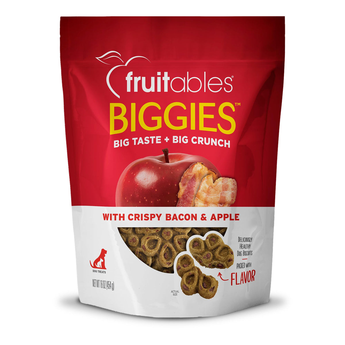 Fruitables Biggies Dog Biscuits - Crunchy Dog Biscuits Made with Pumpkin - Healthy Dog Treats Packed with Real Fruit Flavor - Free of Wheat, Corn and Soy - Crispy Bacon & Apple - 16 oz