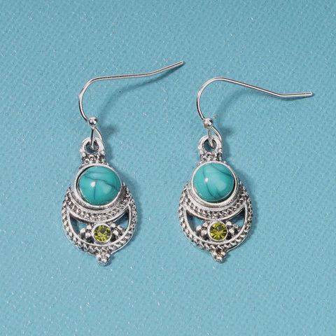 Yheakne Boho Ethnic Turquoise Drop Earrings Silver Teardrop Turquoise Earrings Gemstone Hook Earrings Retro Drop Dangle Earrings Jewelry for Women and Girls