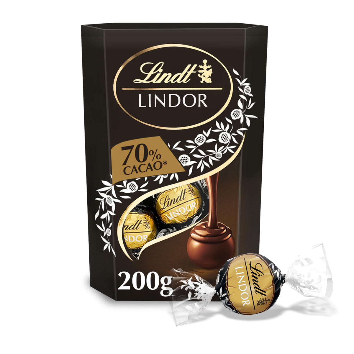 Lindt Lindor 70% Chocolate Truffles Box - Approx 16 balls, 200g - Chocolate Truffles with a Smooth Melting Filling - Gift Present - Valentine's Day, Birthday, Celebrations, Congratulations