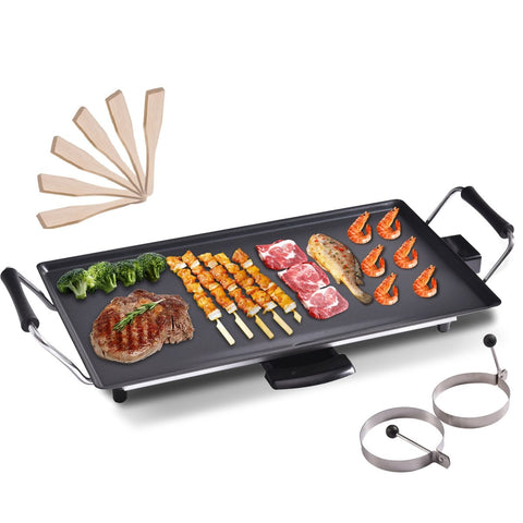 COSTWAY 48 x 27 CM Electric Teppanyaki Table Grill, BBQ Barbecue Griddle, Non-stick Hot Plate, Spatulas and 2 Egg Rings Included 2000W