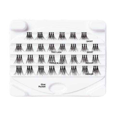 iENVY False Eyelashes Triple Black Knotted Individual Trio Lashes 3X Volume Reusable Eyelash Clusters (S/M)