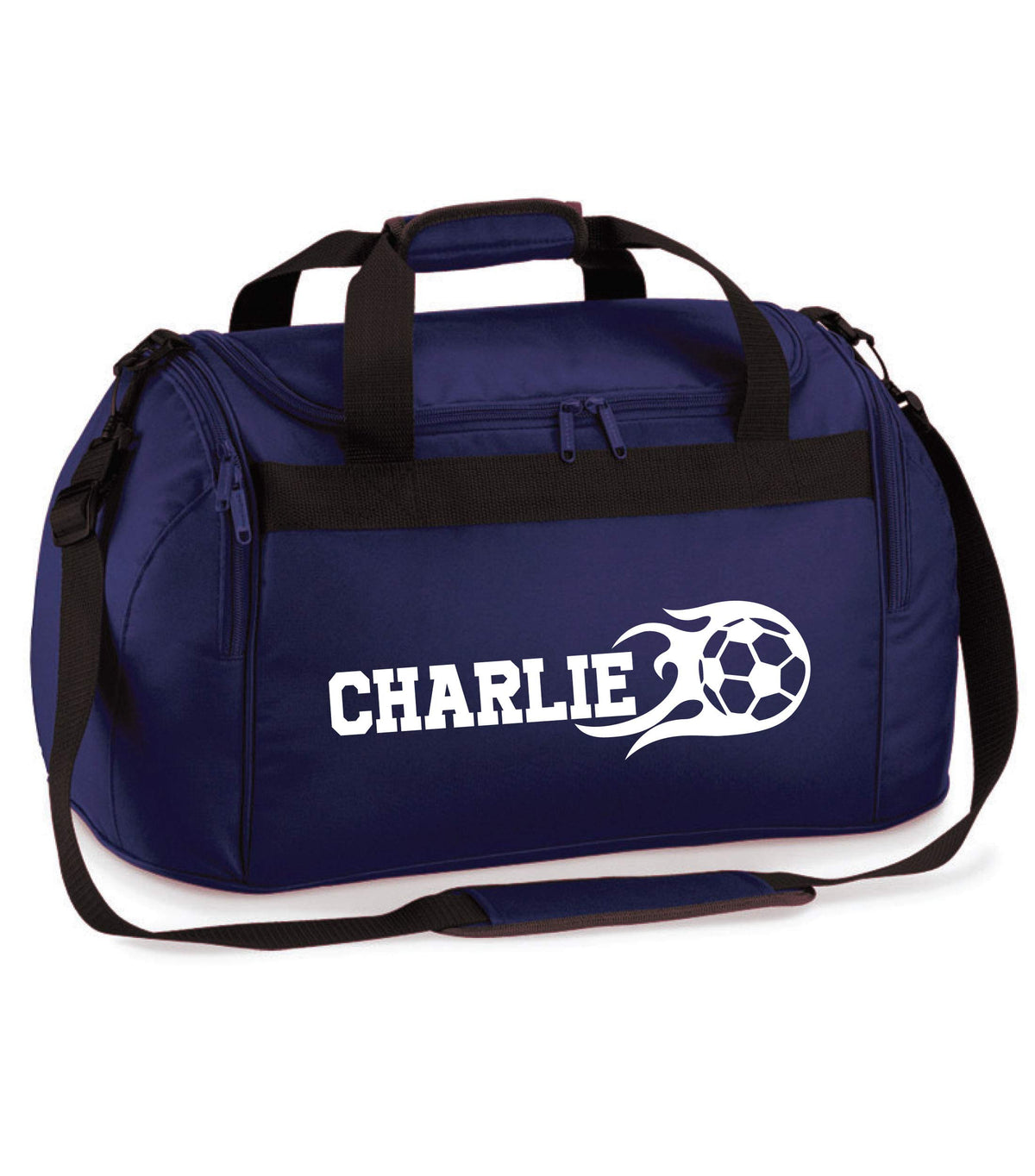 beyondsome Personalised Football Sports Holdall Soccer Club Duffel Bag Gift (Navy/White Print)