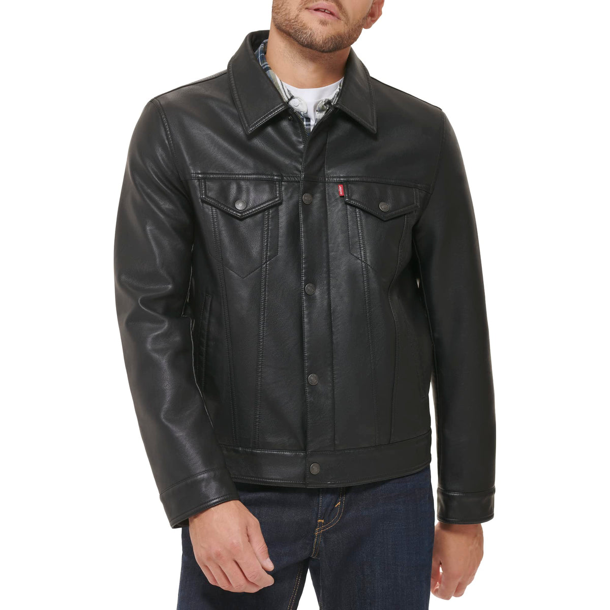 Levi's Men's Faux Leather Classic Trucker Jacket, New Black, L