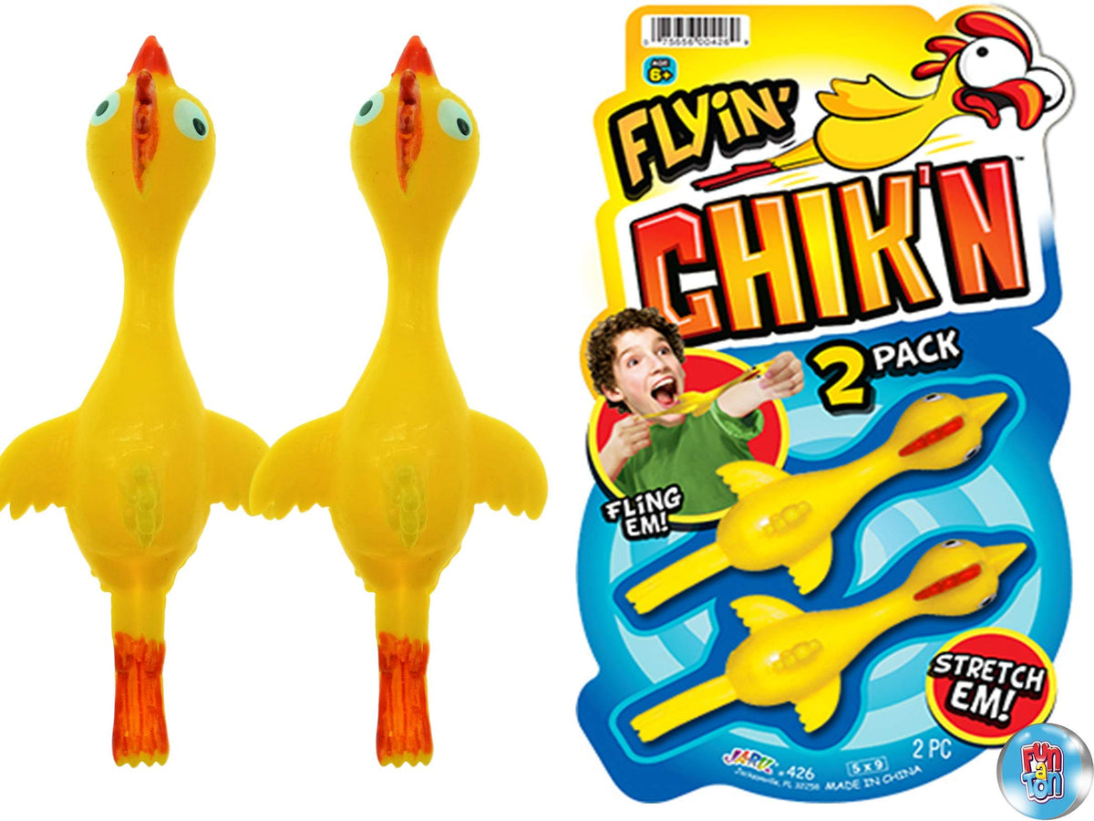 JA-RU Flyin' Chik'n Rubber Chicken Slingshot (1 Pack 2 Units) Flying Sling Shot Chicken. Slinger Toy for Kids and Adults. Easter Party Favors Stocking Stuffer Pack Fun Toys for Gift Bags 426-1A