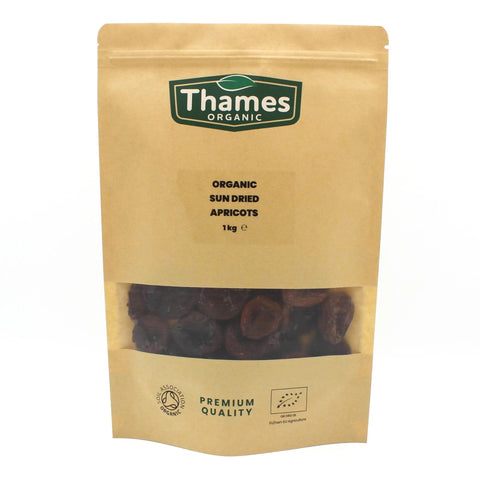 Organic Sun Dried Apricots 1kg - Certified by Soil Association - Delicious, Nutritious, Convenient - All Natural, No Added Sugar, Non-GMO, Unsulphured - Digestive - Thames Organic