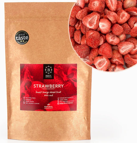 BRIX Freeze Dried Strawberry Halves | 100% Natural Dried Strawberries 75g | Great Taste Award Dried Fruit | Non-GMO, Gluten Free, Vegan & Vitamins Retained