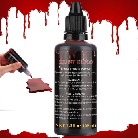 Wismee Fake Blood 2.2oz, Squirt Blood for Halloween,Drip Liquid Blood for Clothes,Zombie,Vampire Monster SFX Makeup Face Body Paint