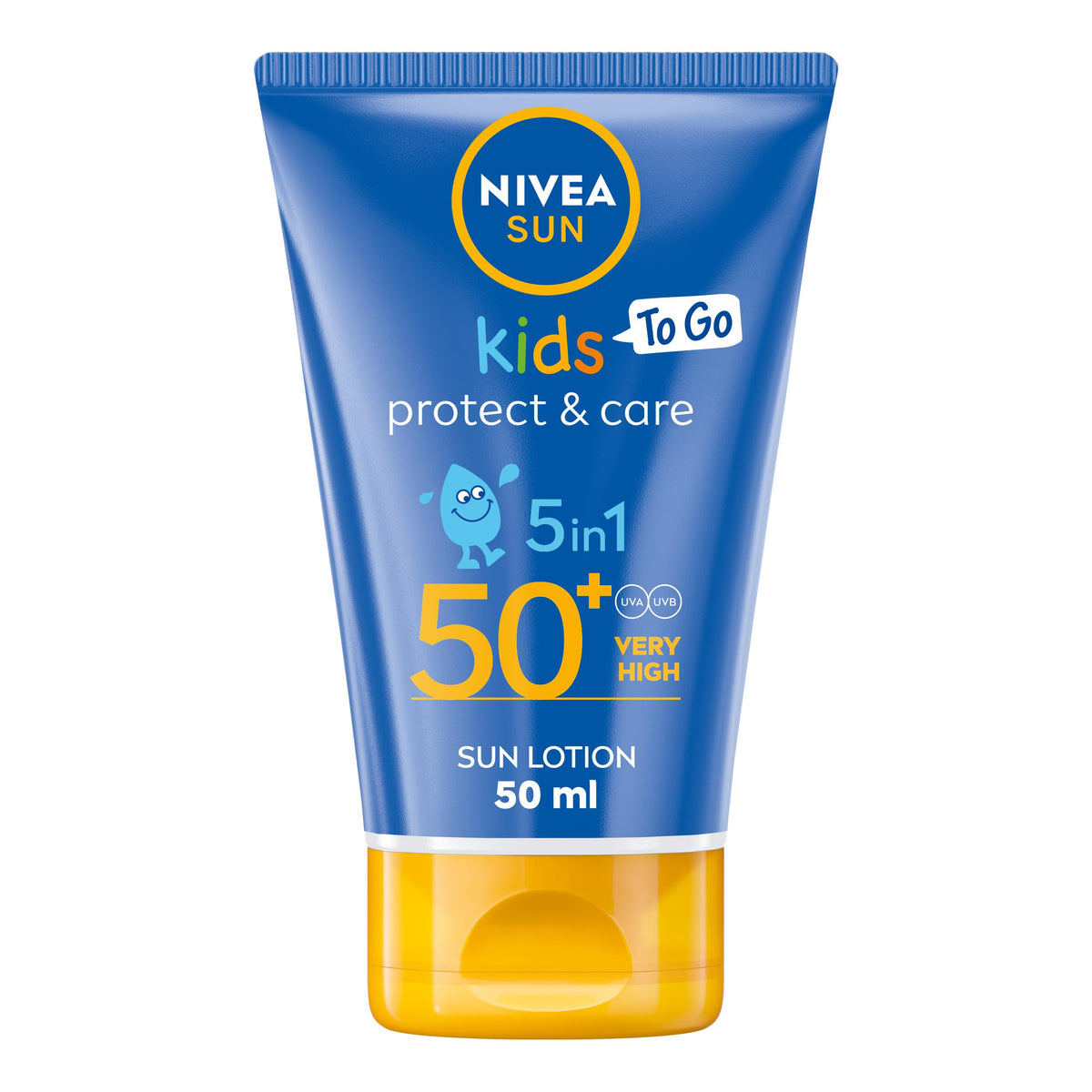 NIVEA Sun Kids Protect & Care To Go SPF 50+ Lotion (50ml), Moisturising Kids Sun Cream Immediately Protects Delicate Skin Against Sunburn and Long-Term UV Damage