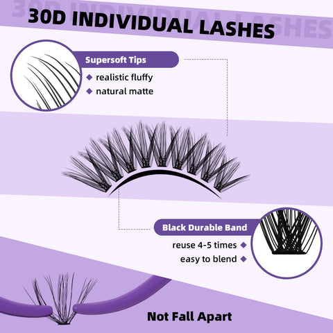 B&Q Lash Clusters with Bottom Lashes 10-18mm 30D D Curl Lash Clusters Individual Lashes Cluster Eyelash Clusters Wispy with 2 Styles Bottom Lash Extension DIY Lash Extensions at Home (30D-D-MIX10-18)