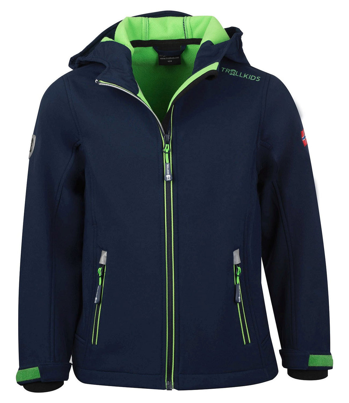 Trollkids Kids' Trollfjord Softshell Jacket, Navy/Light Green, Size 11-12 (152)