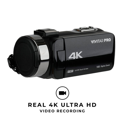 Vivitar 4K Video Camera, Wi-Fi Ultra HD Camcorder with 18x Digital Zoom, 3ÃƒÆ’Ã‚Â¢ÃƒÂ¢Ã¢â‚¬Å¡Ã‚Â¬Ãƒâ€šÃ‚Â IPS Touchscreen Video Recorder with Night Vision, Vlogging Camera with 3.5mm Microphone Jack, Rechargeable, SD Card Slot