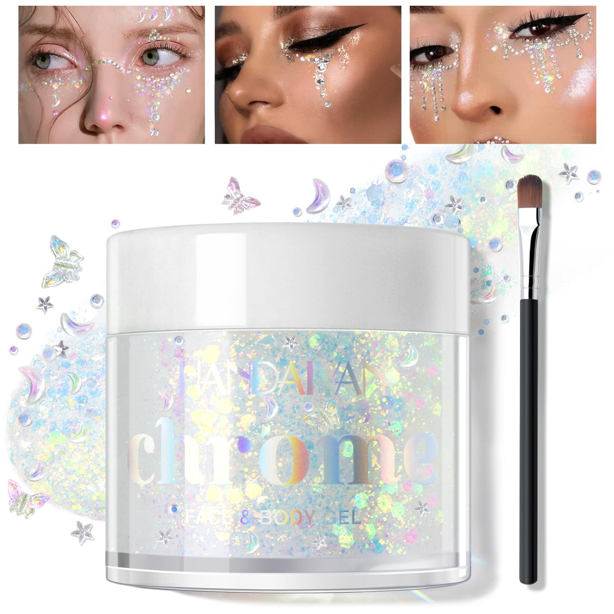 HOSAILY Chameleon Body Glitter Gel, Sparkling Color Changing Mermaid Sequins, Long Lasting Face Hair Eye Paint, Chunky Glitter Gel for Singer Concerts Festival Halloween Party Diamond Makeup, 01